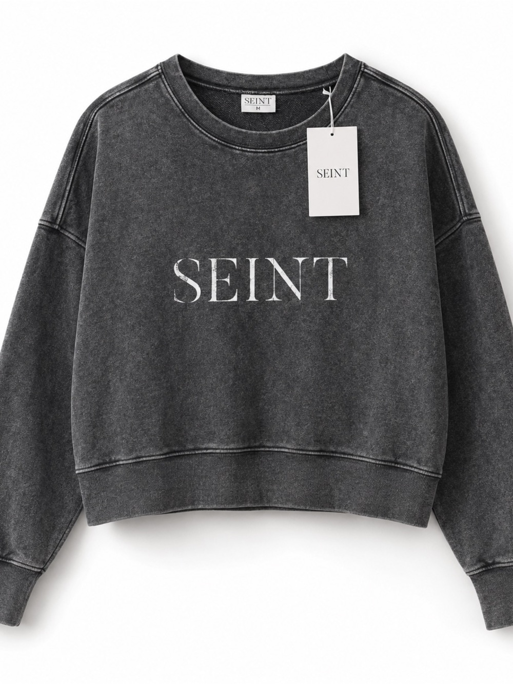 SEINT NWT Charcoal Acid Wash Cropped Oversized Sweatshirt Size Medium